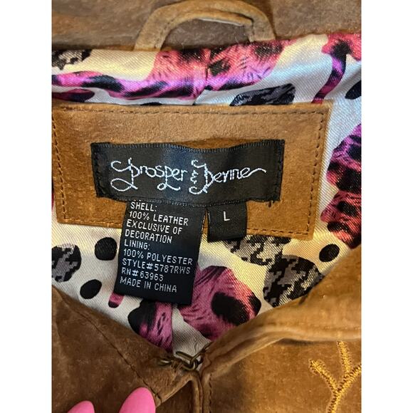 Prosper & Devine Women’s Brown Leather Suede Jacket Large Floral Embroidered - Picture 7 of 10